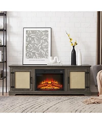 Streamdale Furniture Rattan Tv Stand with Fireplace