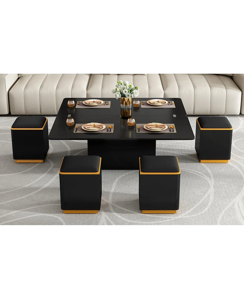 Streamdale Furniture Streamdale Lift-Top Coffee Table with Storage Stools & Foldable Top