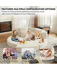 Streamdale Furniture Corduroy Semi-Circular 2-in-1 Sofa Bed with Neck Pillow & 5 Throw Pillows