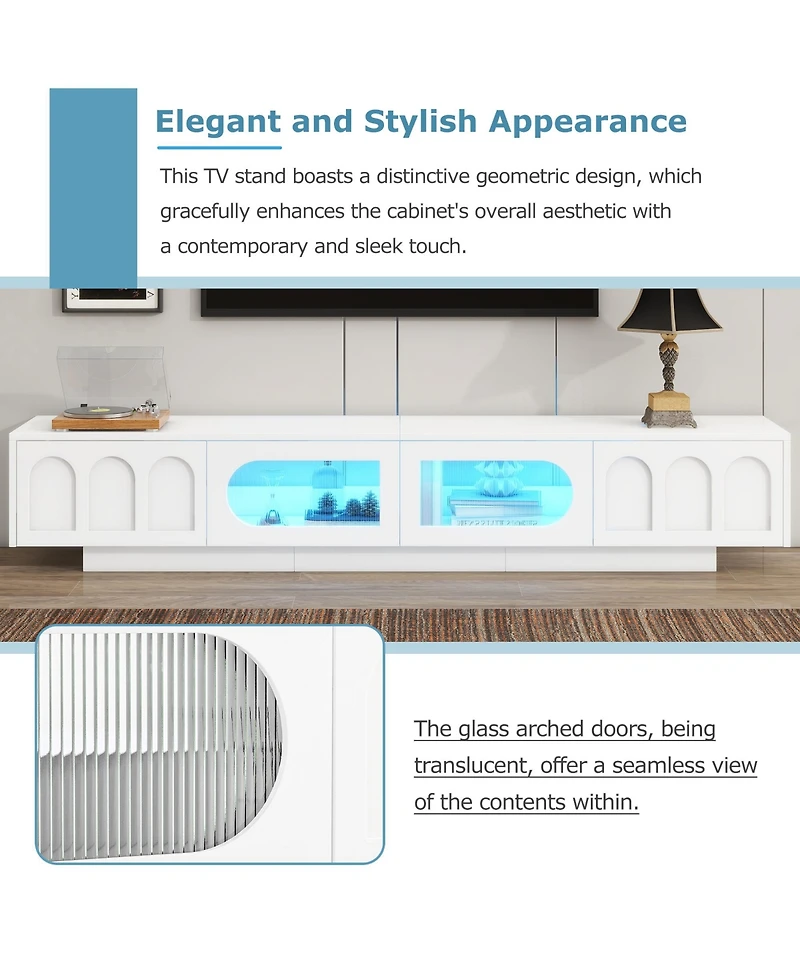 Storage Cabinet Tv Stand with Fluted tempered Glass Doors