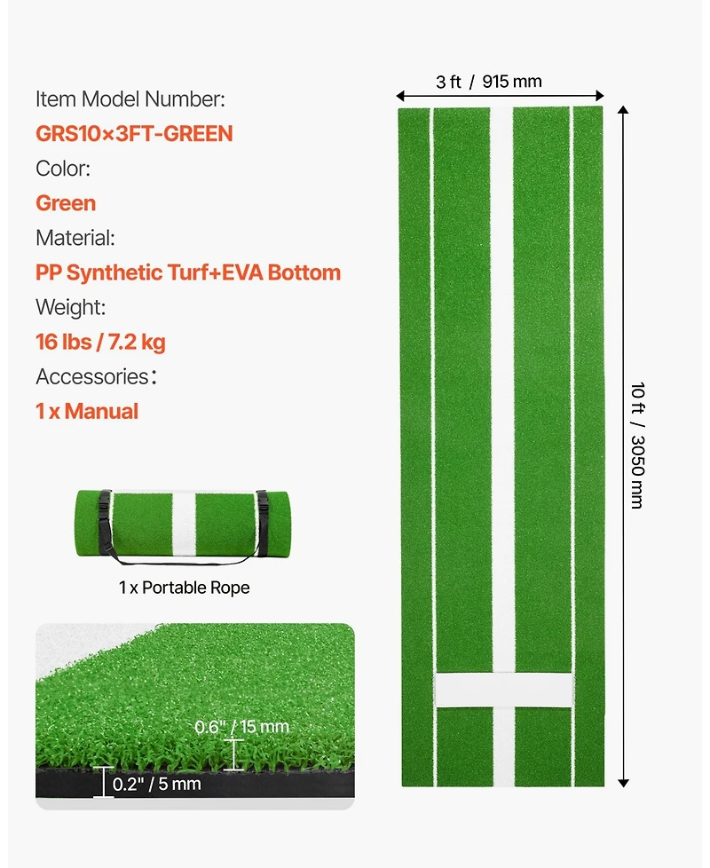 Mecale 10 x 3 Ft Softball Pitching Mat with Non-Slip Backing
