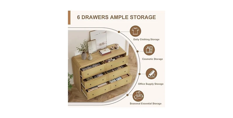 gaomon 46''Wide Rattan Dresser,6 Drawer Dresser for Bedroom,Dressers & Chests of Drawers