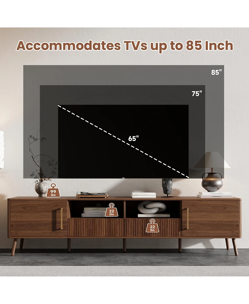 sumyeg 78 inch Cabinet Tv Stand with Soft-Close Doors, Tv Media Console Table with Cable Management