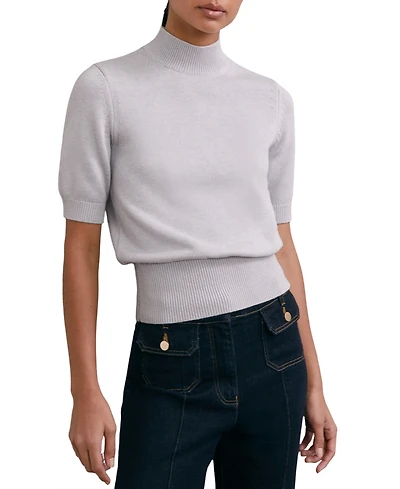 Reiss Women's Cotton and Wool Funnel-Neck Knit Top