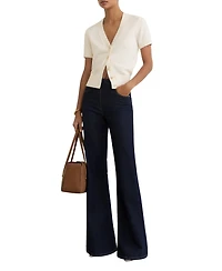 Reiss Women's V-Neck Short-Sleeve Cotton-Wool Cardigan Sweater