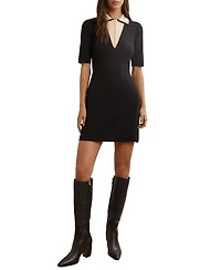 Reiss Women's Contrast-Collar Knitted Mini Dress