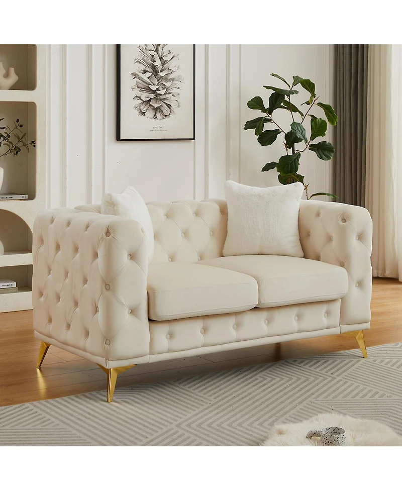 Streamdale Furniture Modern Luxury Velvet Sofa with Chesterfield Quilted Accents & Pillows