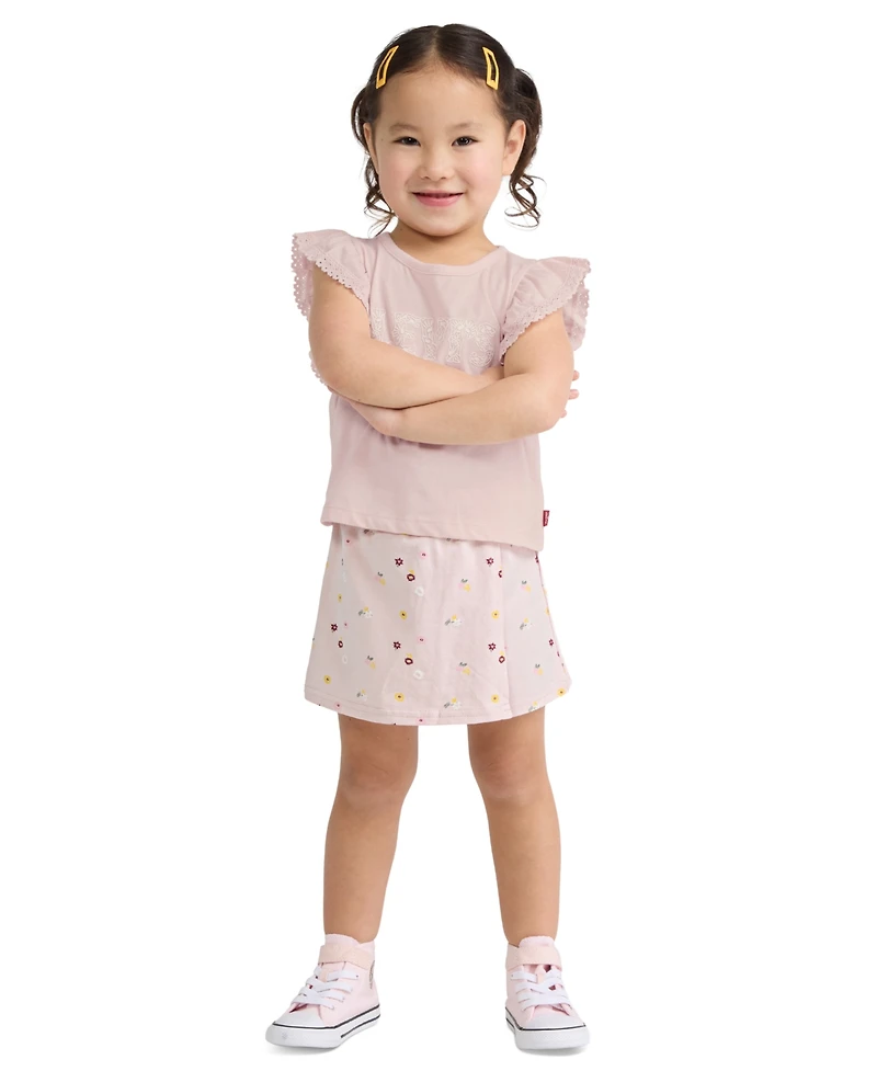 Levi's Girls' 2T-6X Knit Top and Ditsy Skort, 2-Piece Set