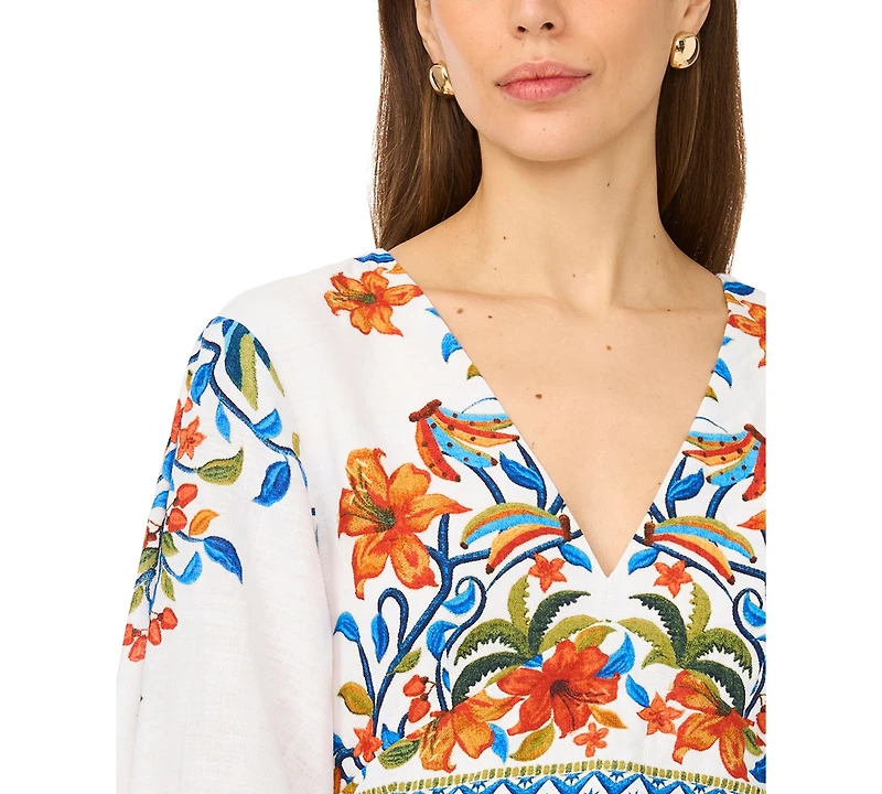 Msk Women's Arc-Sleeve Knot Front V-Neck Midi Dress