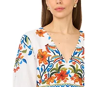 Msk Women's Arc-Sleeve Knot Front V-Neck Midi Dress