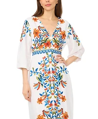 Msk Women's Arc-Sleeve Knot Front V-Neck Midi Dress