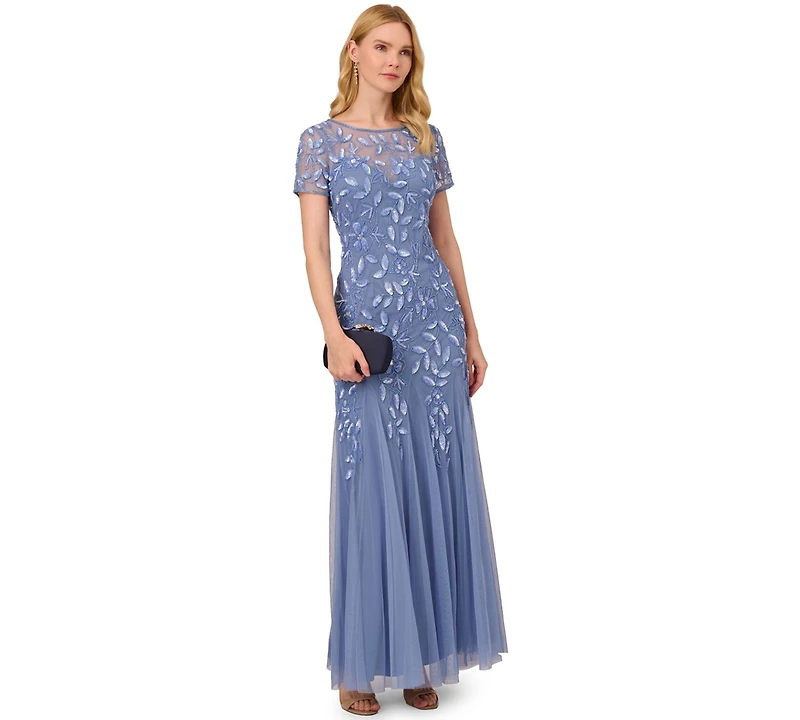Adrianna Papell Floral-Beaded Gown