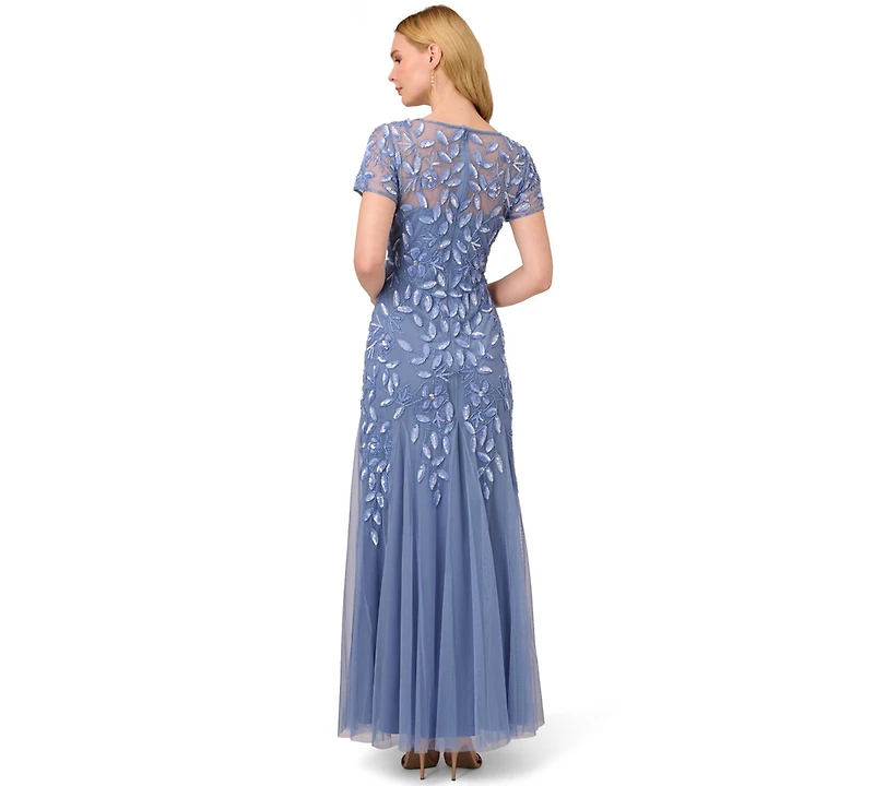 Adrianna Papell Floral-Beaded Gown