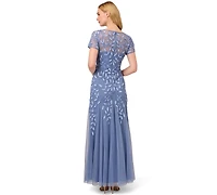 Adrianna Papell Floral-Beaded Gown