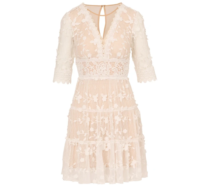 Adrianna Papell Women's V-Neck Lace Embroidery Dress