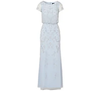 Adrianna Papell Women's Boat-Neck Short-Sleeve Beaded Blouson Gown