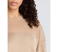 Kenneth Cole Women's Shiny Semi-Sheer Stripe Crewneck Top