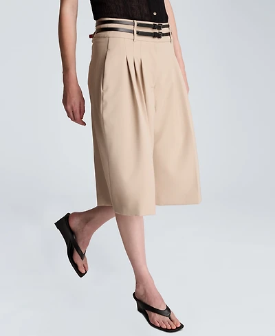 Kenneth Cole Women's High-Rise Double Belt Pleated Shorts
