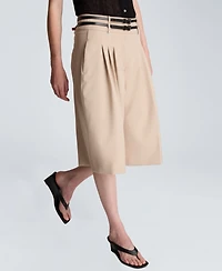 Kenneth Cole Women's High-Rise Double Belt Pleated Shorts