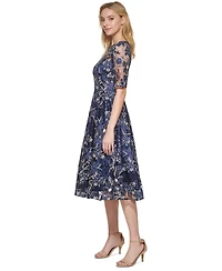 Eliza J Women's Elbow-Sleeve Illusion Yoke Short Dress