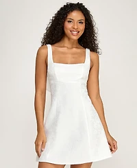 City Studios Women's Floral Jacquard Square Neck Dress