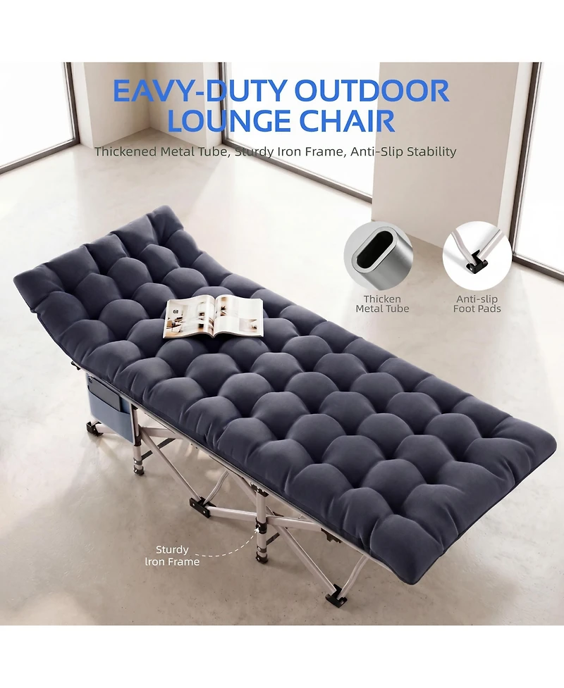 Inolait Adjustable 4-Position Folding Bed, Lounge Chair & Camping Cot with Pillow & Thicked Mattress