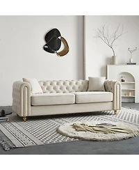 Streamdale Furniture 86" Beige Tufted Sofa with Toss Pillows