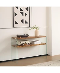 Streamdale Furniture Streamdale Mdf Console Table, Big Side Table, Walnut Tempered Glass Desk, Entry Table