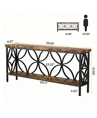 Yigii 70.9" Narrow Console Table Industrial Sofa Table Entryway Storage 2-Tier Shelf