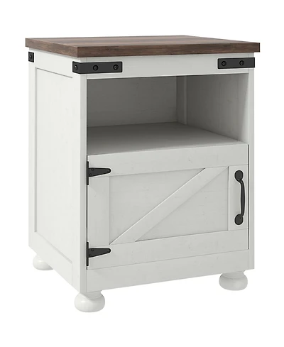 Homcom Farmhouse Side Table, End Table with Open Shelf and Cupboard,