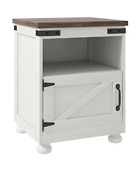 Homcom Farmhouse Side Table, End Table with Open Shelf and Cupboard,
