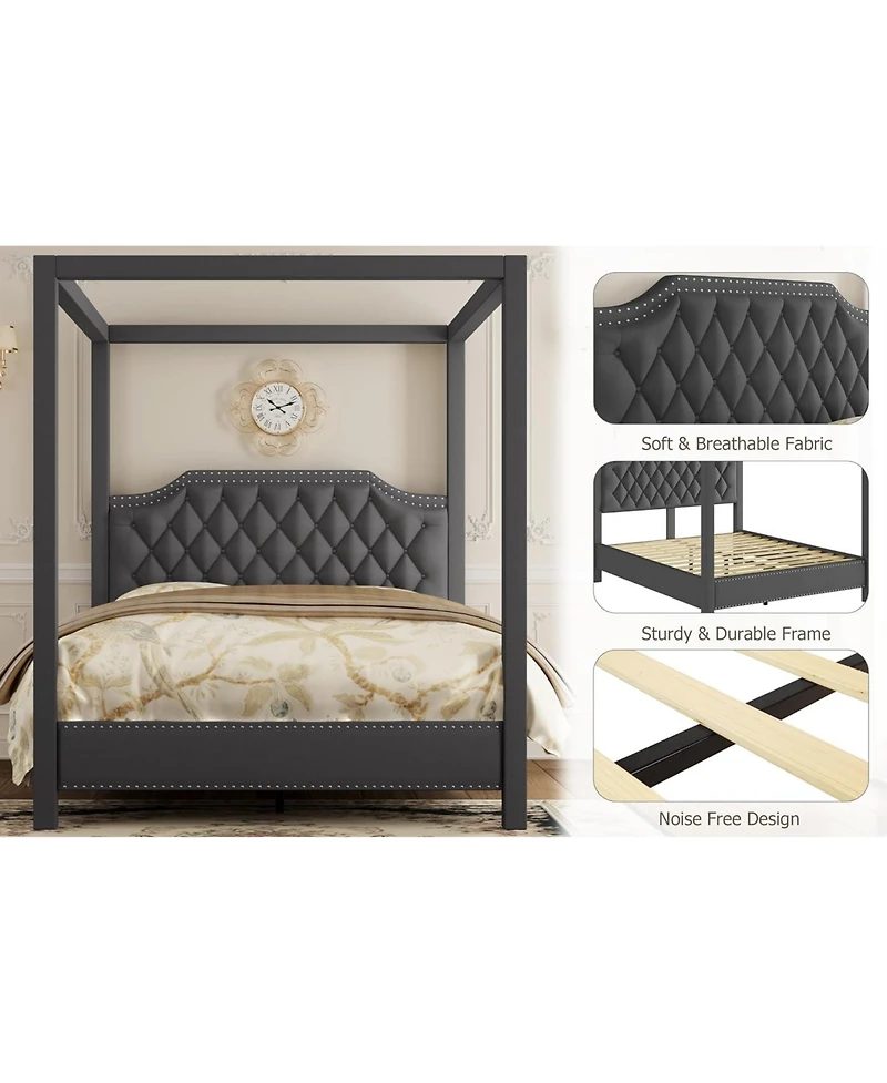 gaomon Bed Frame with Headboard Button Tufted Nailhead Trim Design, No Box Spring