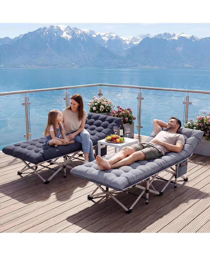 Sugift 4-Position Adjustable Folding Bed, Lounge Chair & Camping Cot with Pillow and Thick Mattress