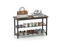Slickblue 3-Tier Shoe Rack Bench with Metal Shelves & Wooden Seat