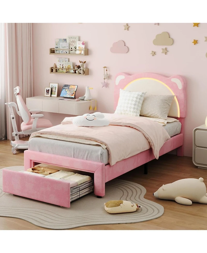 gaomon Bed Frame Adjustable Led Headboard Storage Drawer Wooden Slats No Box Spring