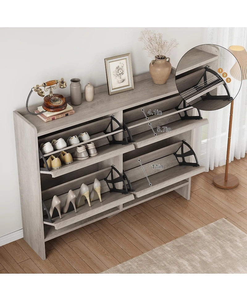 Homfan Shoe Cabinet with 4 Flip Drawers, Hidden Shoe Storage Organizer for Entryway, Wooden Shoe Rack with Adjustable Shelf