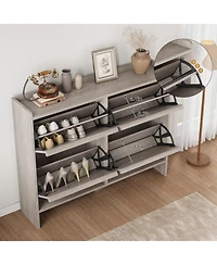 Homfan Shoe Cabinet with 4 Flip Drawers, Hidden Shoe Storage Organizer for Entryway, Wooden Shoe Rack with Adjustable Shelf