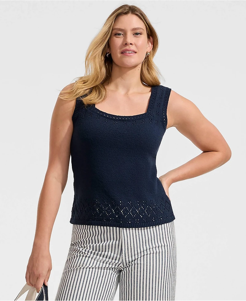Lands' End Women's Pointelle Square Neck Tank Sweater