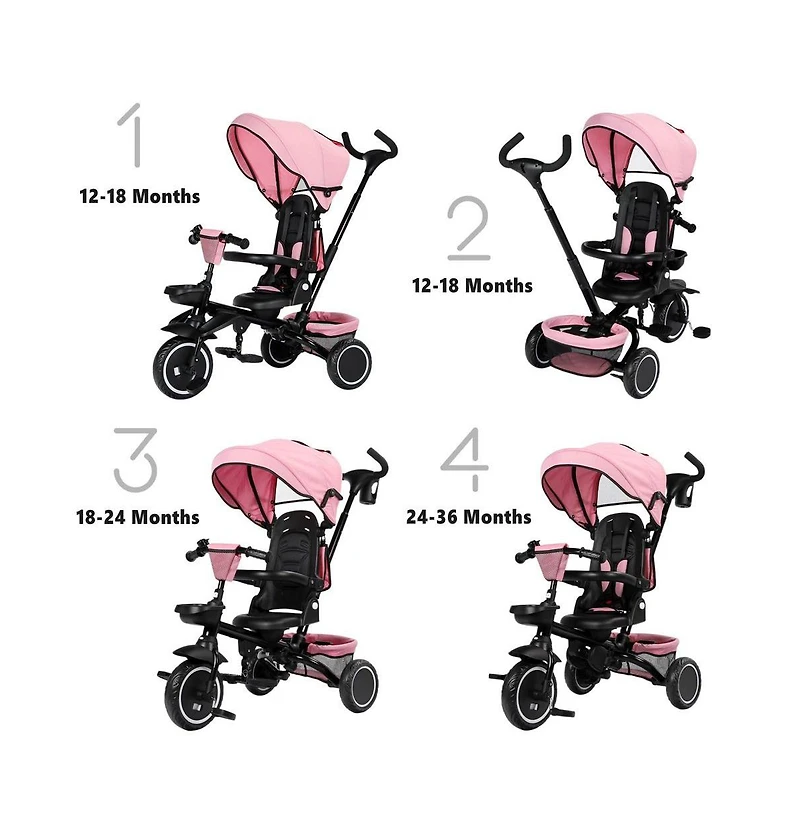 Kinder King 8-in-1 Folding Kids Tricycle Stroller with Adjustable Push Handle, Convertible Toddler