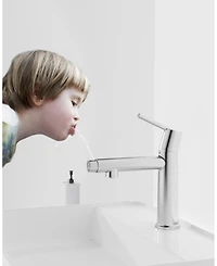 Busdays Chrome Single Handle Bathroom Faucet, 1/3 Holes, Fountain and Flow 2 Modes, Deck Mounted, with 9/16" Hoses