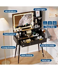 gaomon Mid-Century Modern Makeup Vanity Desk with Lighted Mirror.