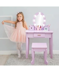 gaomon Toddler Lighted Vanity and Stool Set,Girls Perfect Gift Makeup Pretend Play Table.