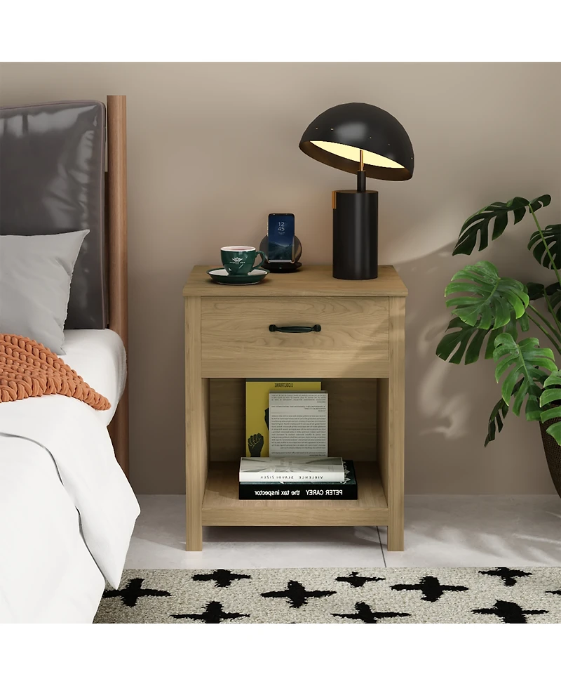 Streamdale Furniture Wood Nightstand with Drawer and Open Shelf