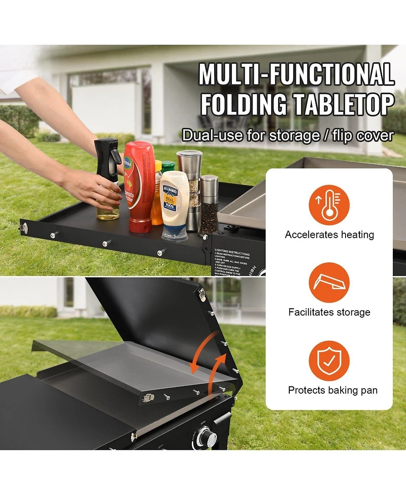 Ecooso Commercial Propane Gas Griddle on Cart with Side Shelves, 4 Burners