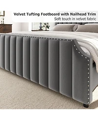 gaomon California King Velvet Upholstered Platform Bed Frame with Headboard & Footboard, Nailhead Trim, Wooden Slats, No Box Spring