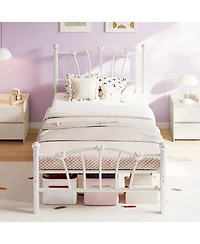 gaomon Kids Bed Frame with Headboard & Footboard, Heart-Shaped Metal Platform Bed, Heavy-Duty Steel Slats, Noise-Free, No Box Spring
