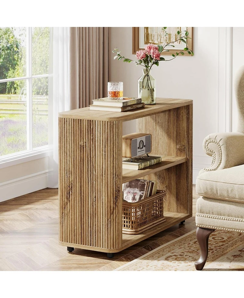 Tribesigns Narrow Side Table Set of 2, 3-Tier End Table for Living Room, Small Fluted Nightstand, Farmhouse Bedside Table