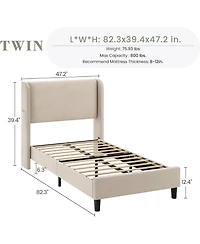 gaomon Bed Frame Wingback Headboard Velvet Upholstery Platform Wood Slats Noise Free Easy Assembly