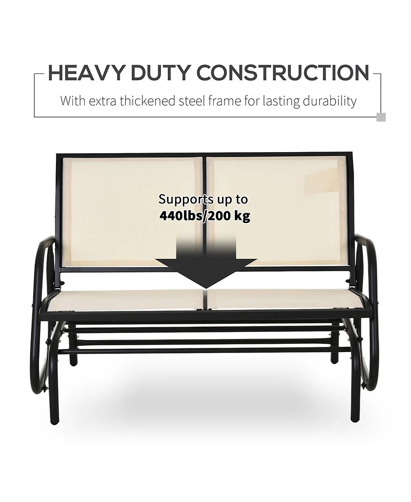 Clihome 2-Person Outdoor Glider Bench, Patio Double Swing Rocking Chair Loveseat w/ Powder Coated Steel Frame