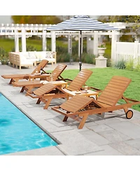 Gymax Outdoor Chaise Lounge Chair Wheels Adjustable Backrest Leg Area for Deck